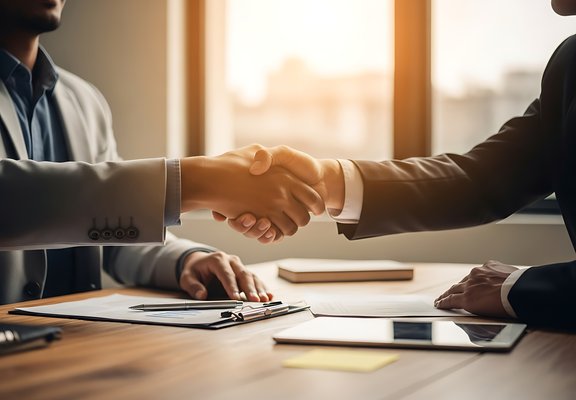 Professional handshake closing mortgage note deal