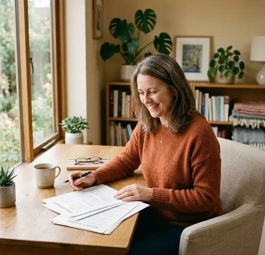 note seller reviewing paperwork